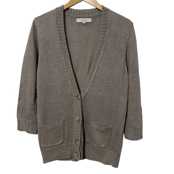 LOFT Sweaters - Ann Taylor Loft Womens Linen Cardigan Sweater Size L Button Front Corporate Work